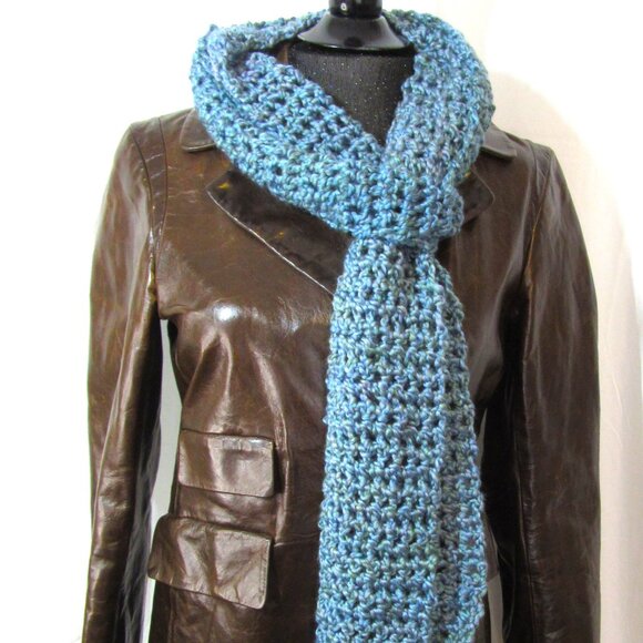 Light Blue Scarf 78x5 Long Chunky Handmade Crochet Hand Knit Christmas Gift NWT - Picture 2 of 4